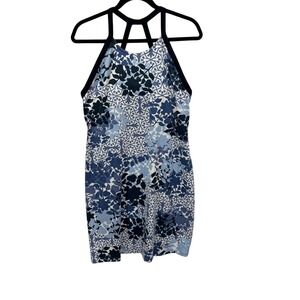 Title Nine Womens Blue Floral Mosaic Halter Dress Strappy Back Built-in Bra L